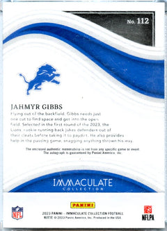 Jahmyr Gibbs RC 2023 Immaculate Gold Rookie Patch Auto SP 11/99-2