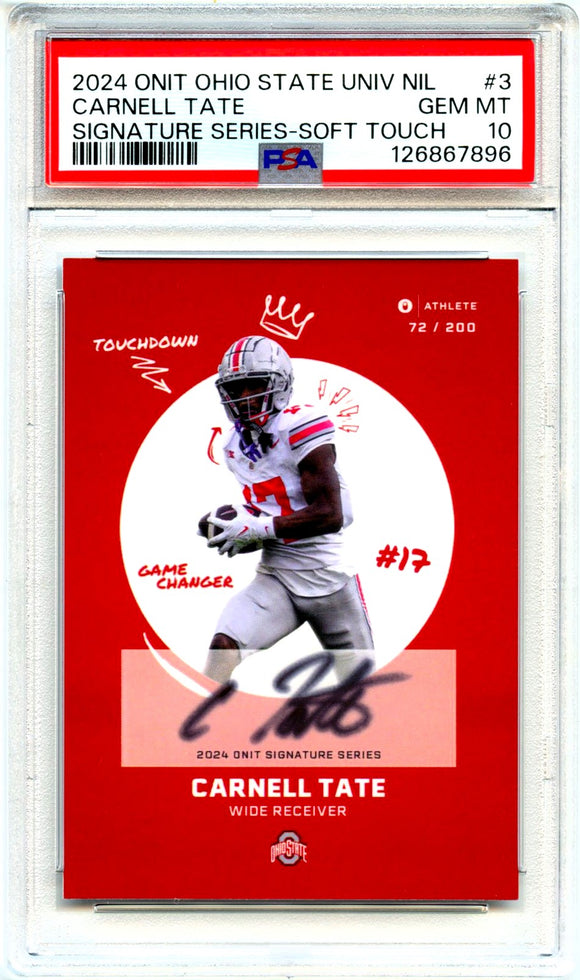 Product Carnell Tate RC 2024 Onit Ohio State University Signature Series Soft Touch Rookie Auto SP 72/200 PSA 10 Link