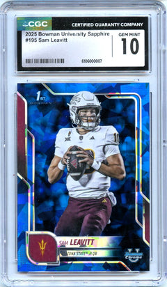 Sam Leavitt RC 2025 Bowman U Chrome Sapphire Rookie #195 CGC 10-1