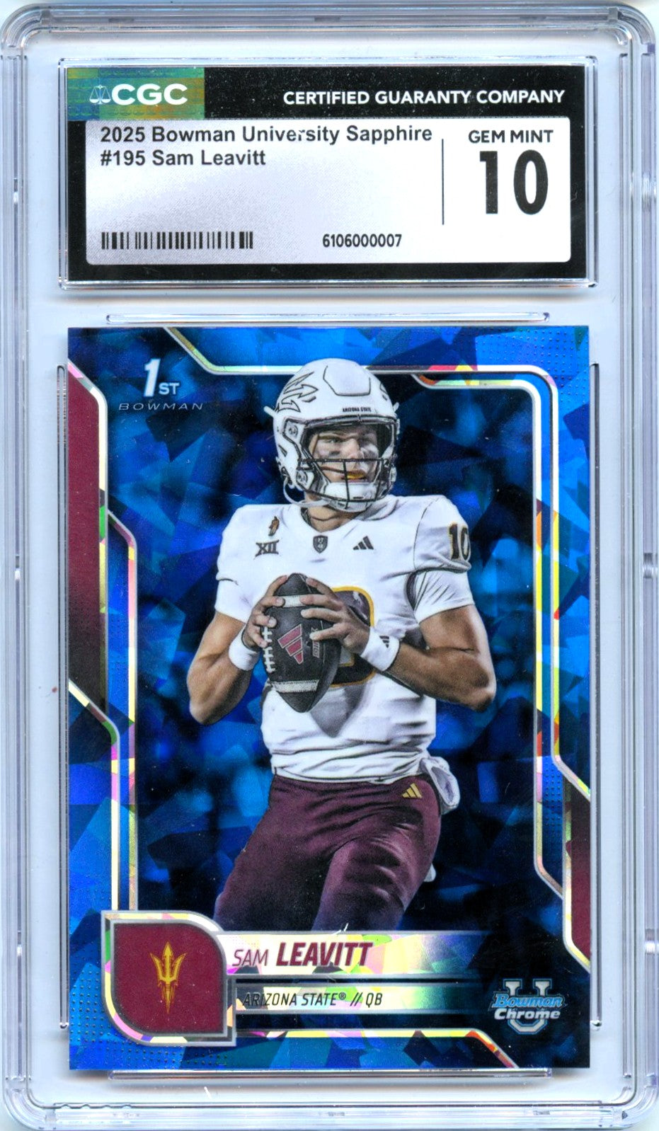 Sam Leavitt RC 2025 Bowman U Chrome Sapphire Rookie #195 CGC 10