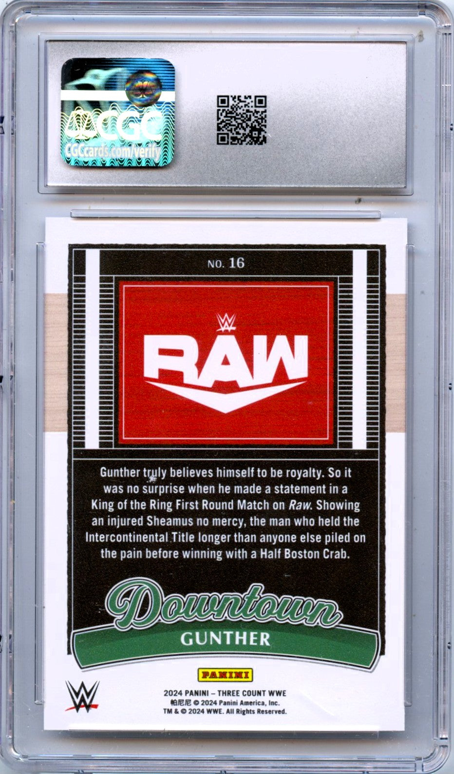Gunther 2024 Panini Three Count WWE Downtown! SSP #16 CGC 9-2