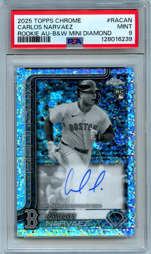 Carlos Narvaez RC 2025 Topps Chrome Black White Mini Diamond Rookie Auto PSA 9