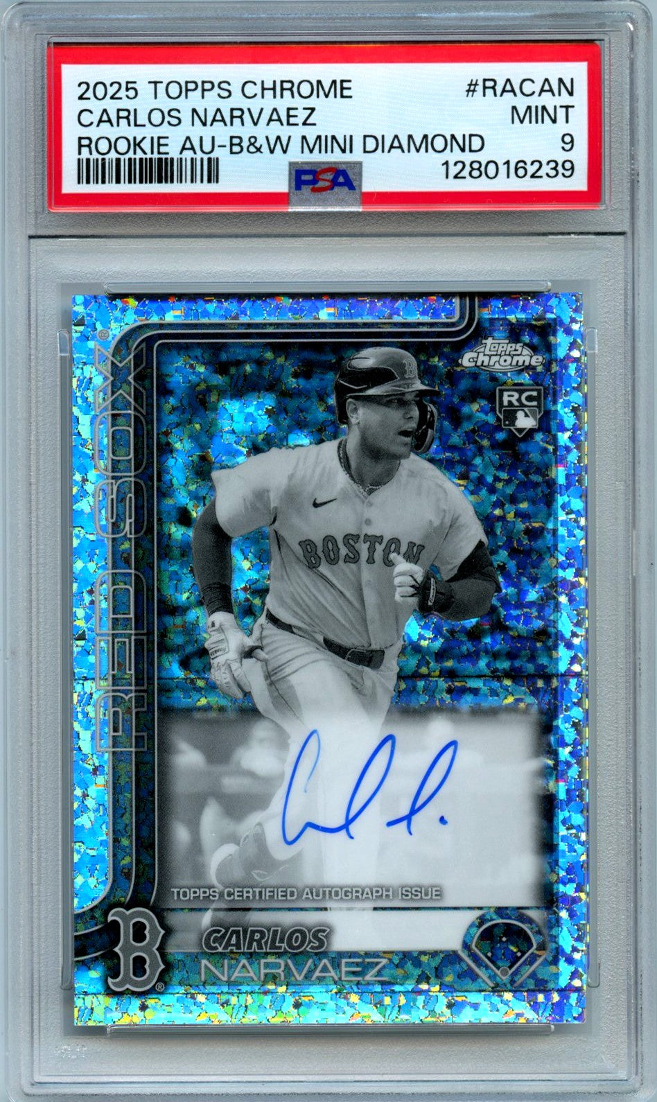 Carlos Narvaez RC 2025 Topps Chrome Black White Mini Diamond Rookie Auto PSA 9