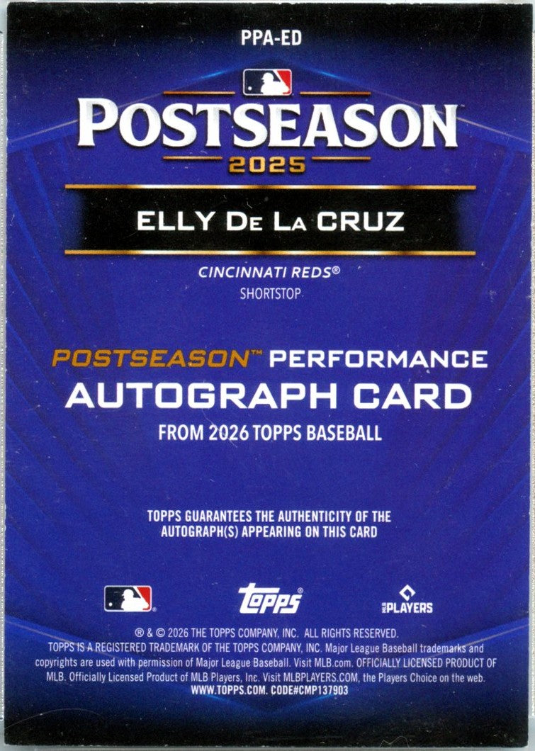 Elly De La Cruz 2026 Topps Red Postseason Auto SP 5/5-2