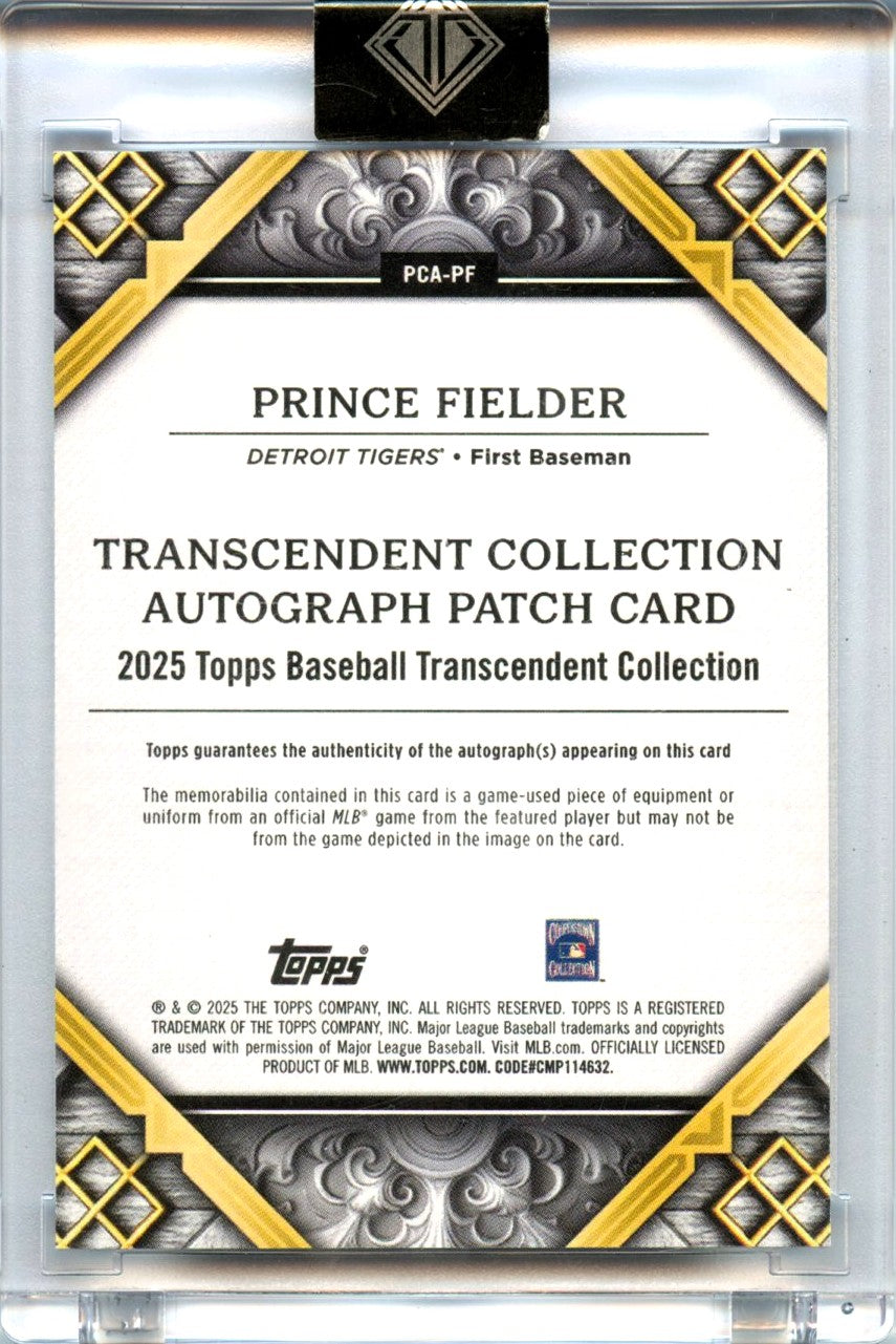Prince Fielder 2025 Topps Transcendent Collection Game Used Patch Auto SP 15/25-2