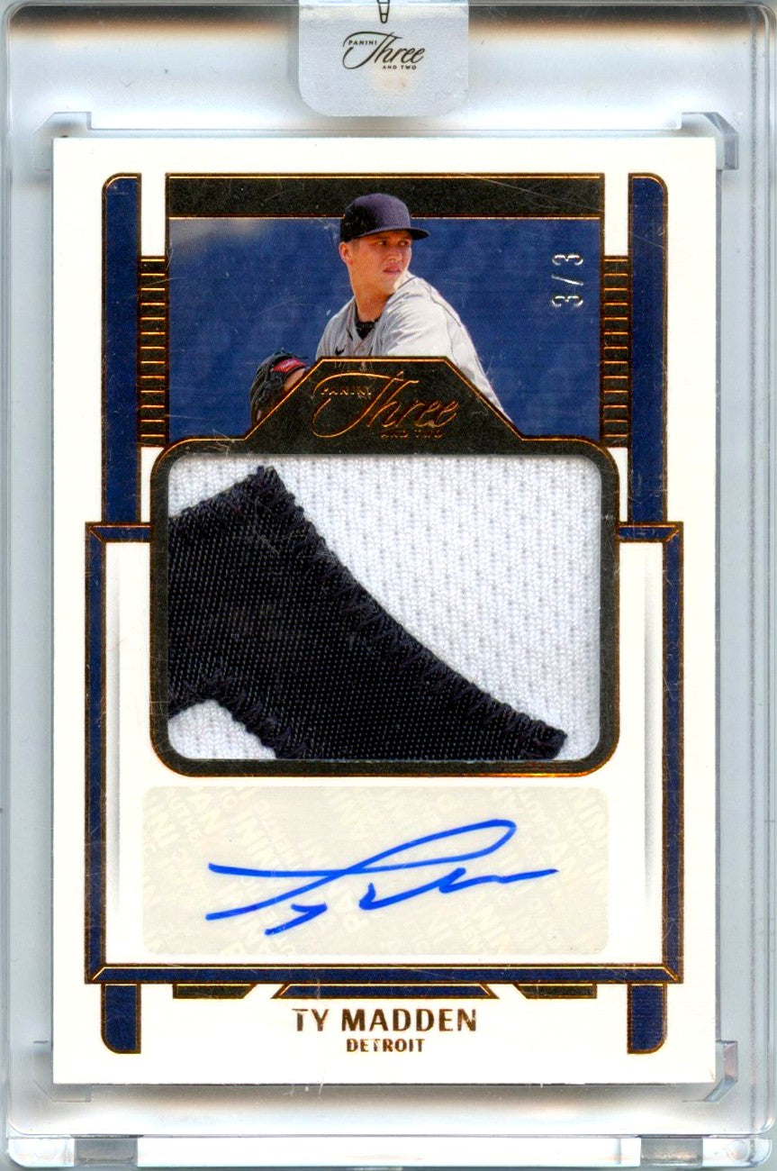 Ty Madden 2023 Panini Three And Two Jersey Patch Auto SP 3/3-1