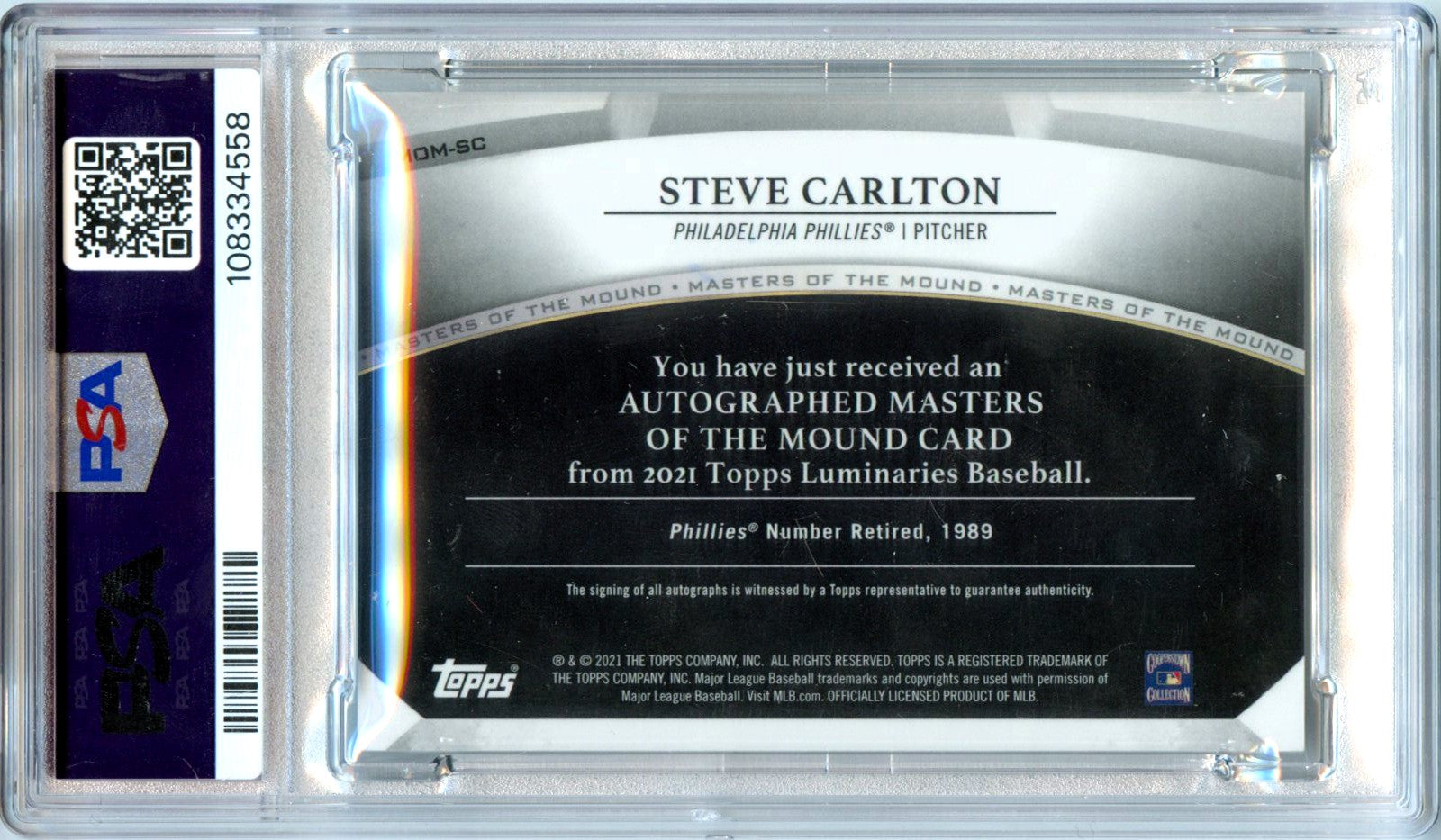 Steve Carlton 2021 Topps Luminaries Red Masters Of The Mound Auto SP 4/10 PSA 10