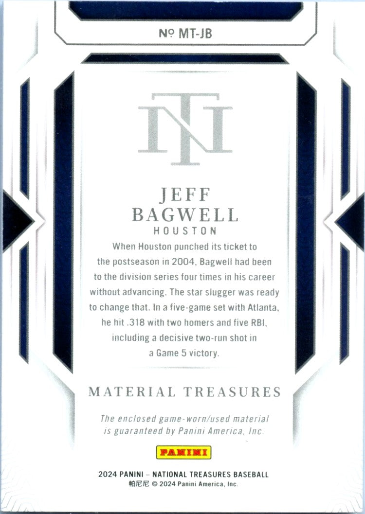 Jeff Bagwell 2024 National Treasures Platinum Game Used Patch SP 1/1-2