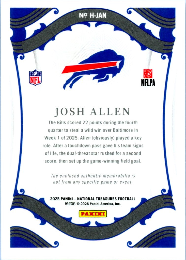 Josh Allen 2025 National Treasures Heirloom Patch Jersey # SP 17/25-2