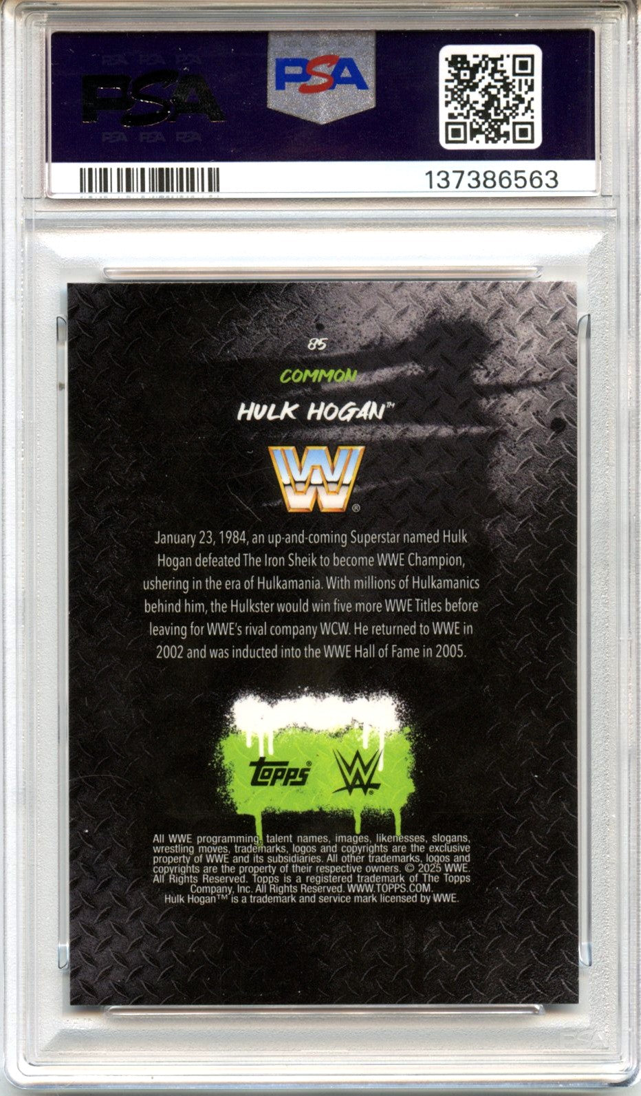Hulk Hogan 2025 Topps Finest WWE Purple Checkerboard Refractor SP 89/199 PSA 10