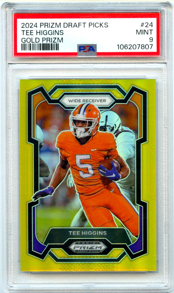 Product Tee Higgins 2024 Panini Prizm Draft Gold SP Jersey # 5/10 PSA 9 Link