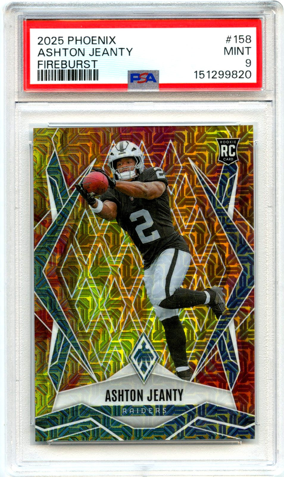 Ashton Jeanty RC 2025 Panini Phoenix Fireburst Rookie SP 244/350 PSA 9