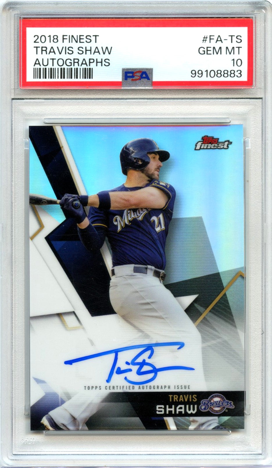 Travis Shaw 2018 Topps Finest Signature Auto PSA 10