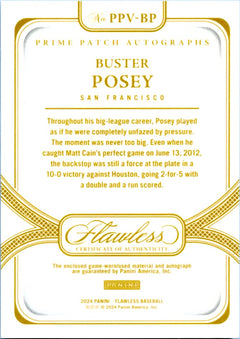 Buster Posey 2024 Flawless Holo Gold Game Used Patch Auto SP 4/10-2