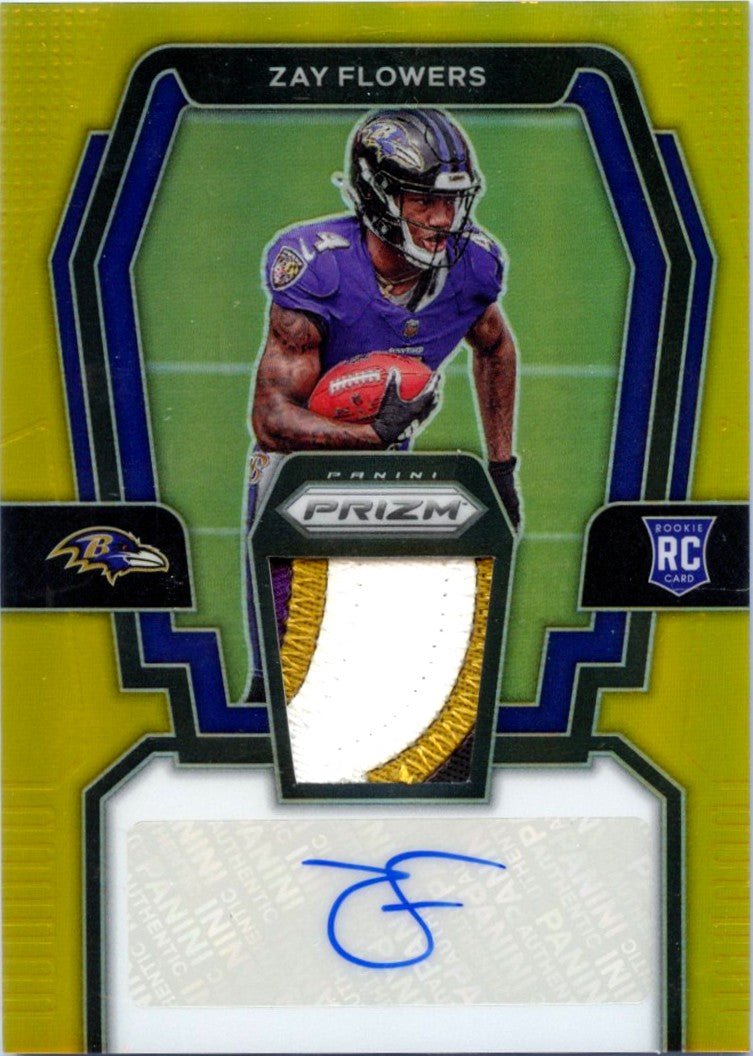 Zay Flowers RC 2023 Panini Prizm Gold Rookie Patch Auto SP 1/10-1
