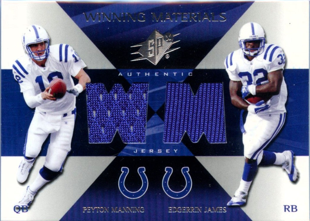 Peyton Manning Edgerrin James 2004 Upper Deck Winning Materials Dual Game Used Patch