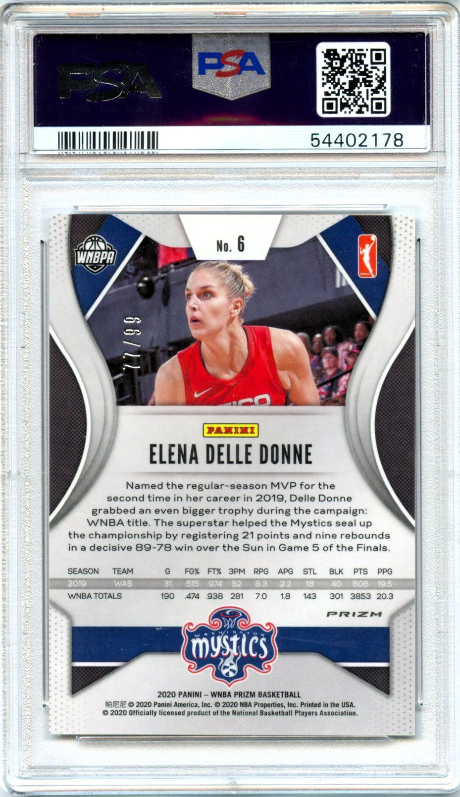 Elena Delle Donne 2020 Panini Prizm WNBA Premium Box Set SP 77/99 PSA 10