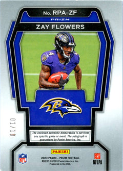 Zay Flowers RC 2023 Panini Prizm Gold Rookie Patch Auto SP 1/10-2