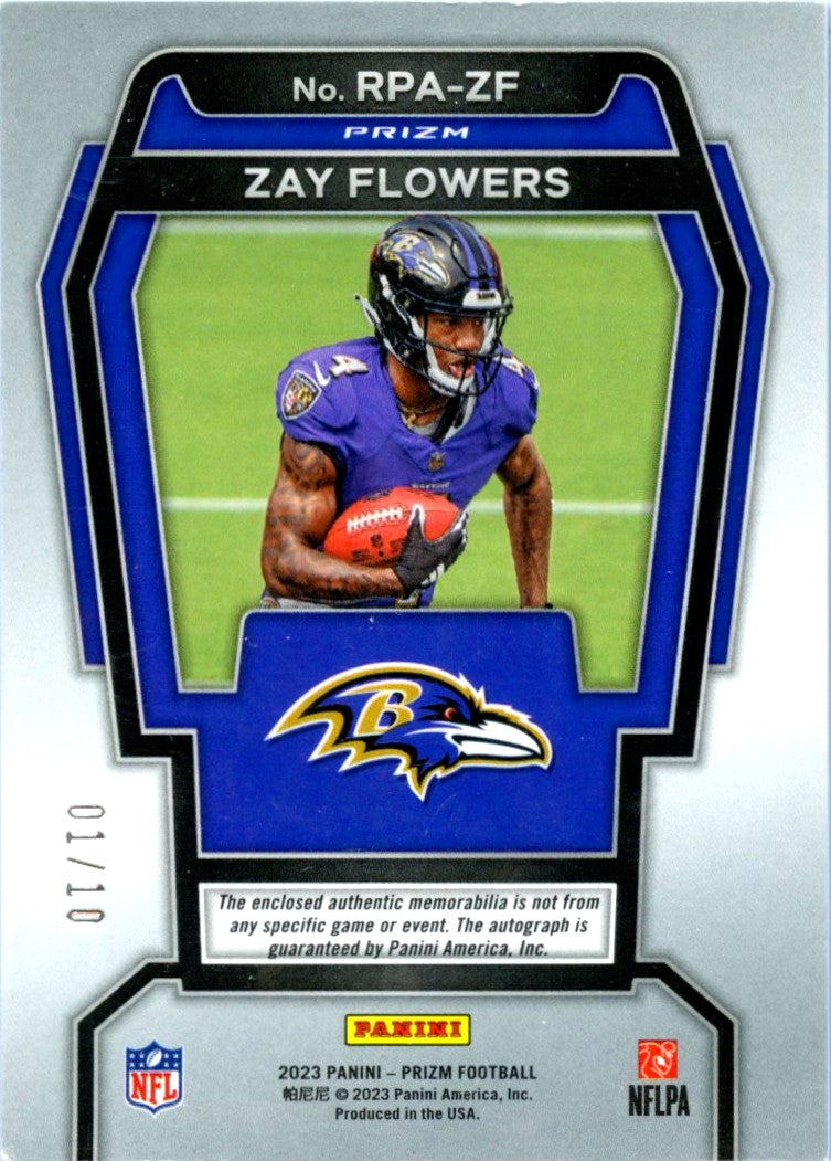 Zay Flowers RC 2023 Panini Prizm Gold Rookie Patch Auto SP 1/10-2