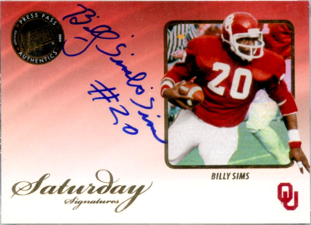 Billy Sims 2009 Press Pass Saturday Signatures On Card Auto-1