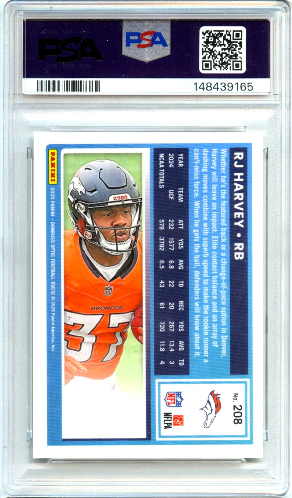 Rj Harvey RC 2025 Donruss Optic Rated Rookie #208 PSA 10-2
