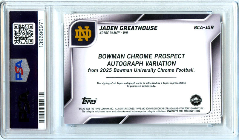 Jaden Greathouse RC 2025 Bowman U Chrome Blue Rookie Auto SP 144/150 PSA 9-2