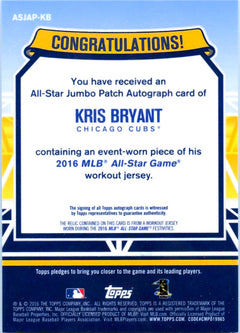 Kris Bryant 2016 Topps All Star Game Event Used Patch Auto SP 6/6-2