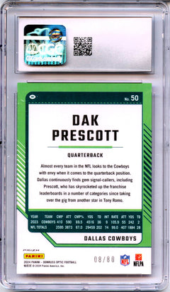 Dak Prescott 2024 Donruss Optic Pink Velocity Prizm SP 8/80 CGC 10-2
