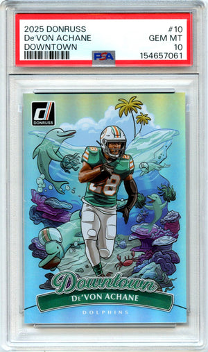 De'von Achane 2025 Donruss Downtown! Case Hit SSP #10 PSA 10