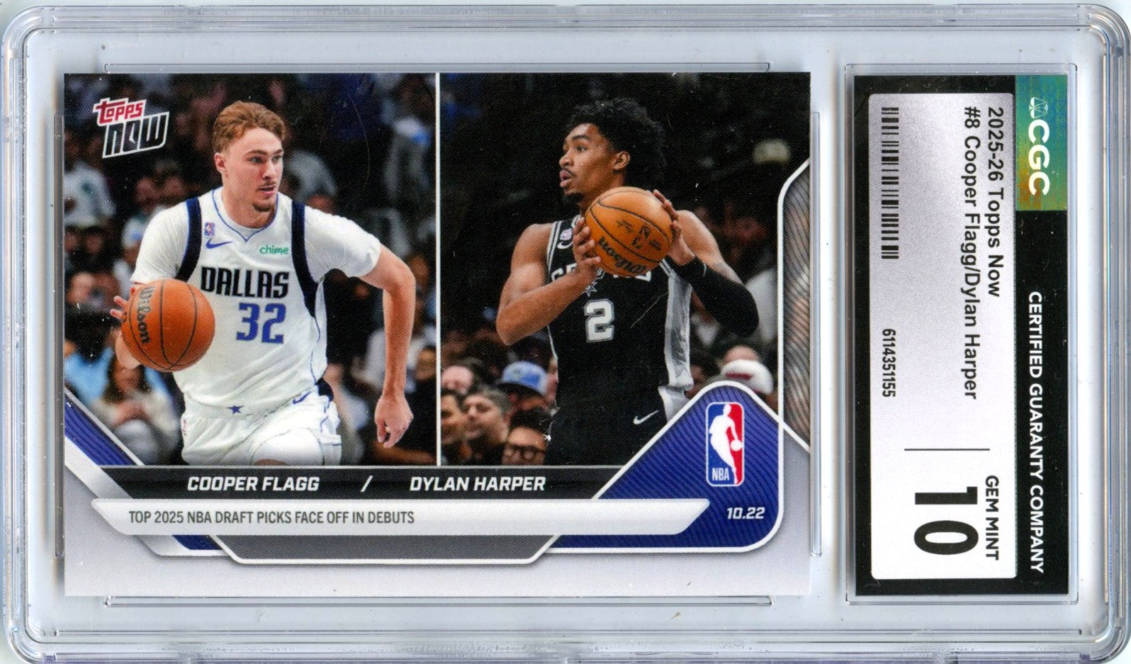 Cooper Flagg Dylan Harper RC 2025-26 Topps Now Rookie #8 CGC 10