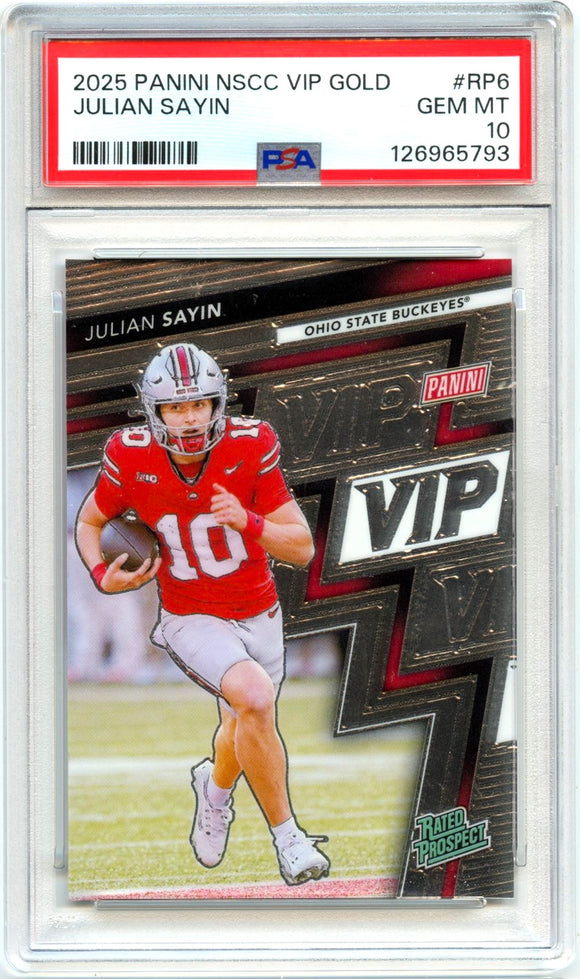 Product Julian Sayin RC 2025 Panini National Gold Pack Rated Prospect Rookie PSA 10 Link