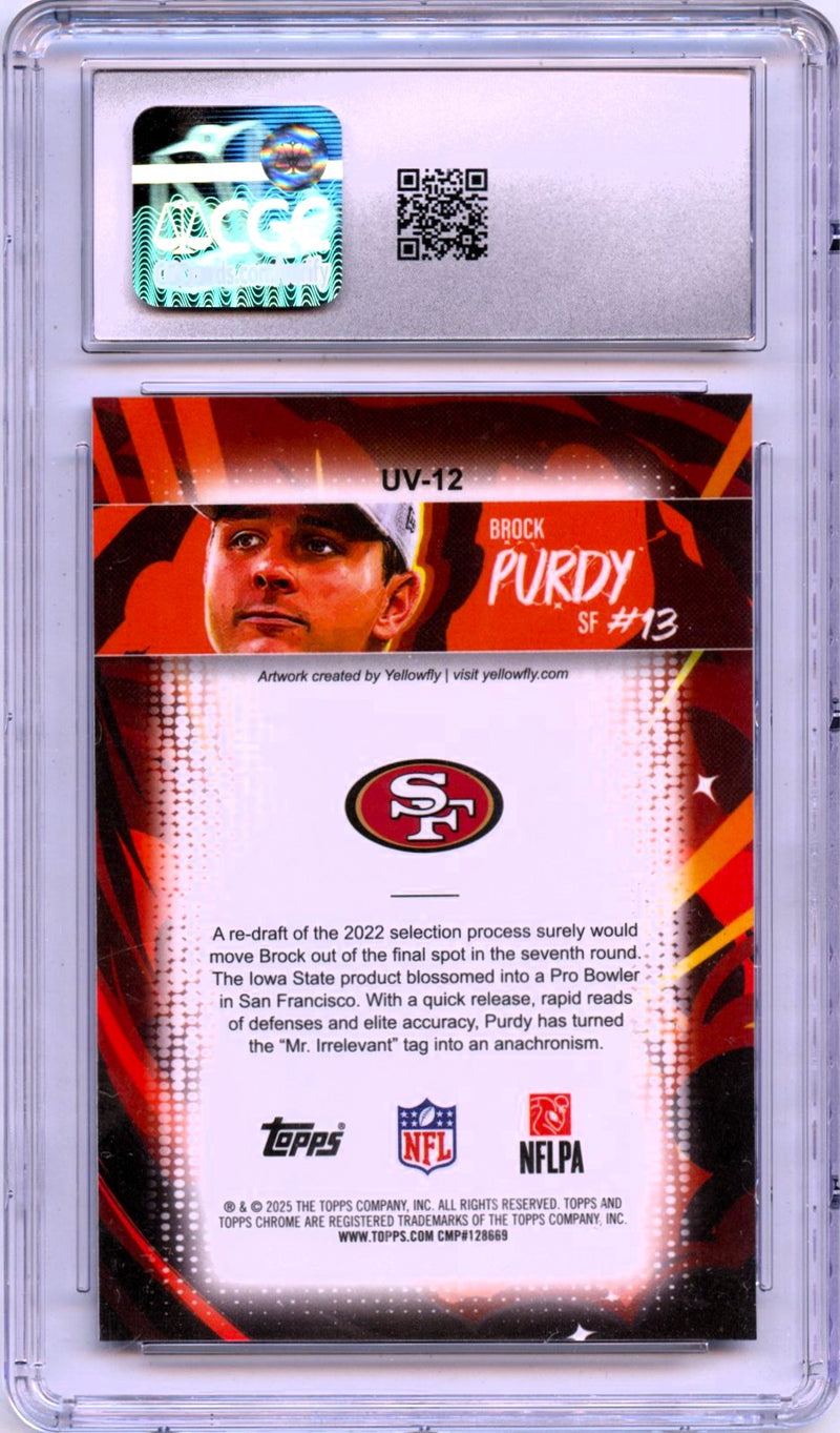 Brock Purdy 2025 Topps Chrome Ultra Violet Case Hit SSP CGC 10-2