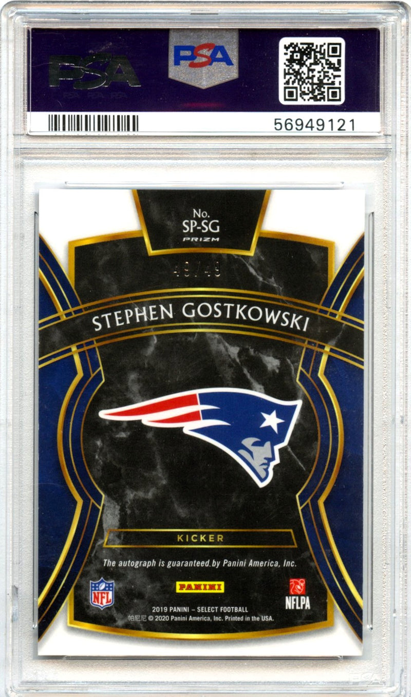 Stephen Gostkowski 2019 Panini Select Maroon Prizm Auto SP 49/49 PSA 9-2