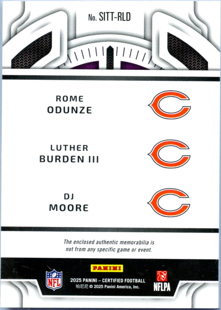 Odunze Burden III Moore 2025 Panini Certified Pink Stitches In Time Triple Patch SP 5/35-2