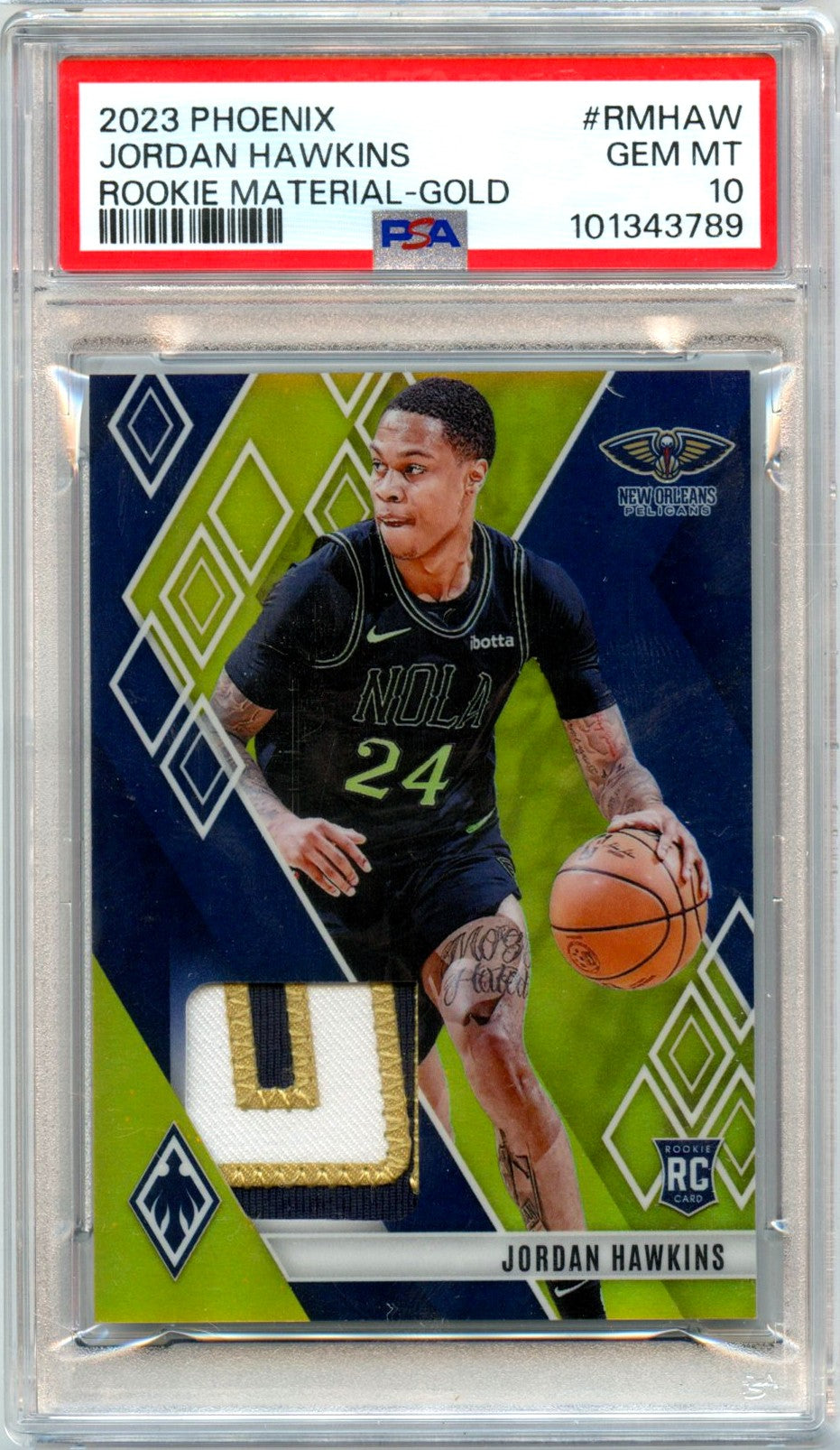 Jordan Hawkins RC 2023-24 Panini Phoenix Gold Rookie Jersey Patch SP 8/10