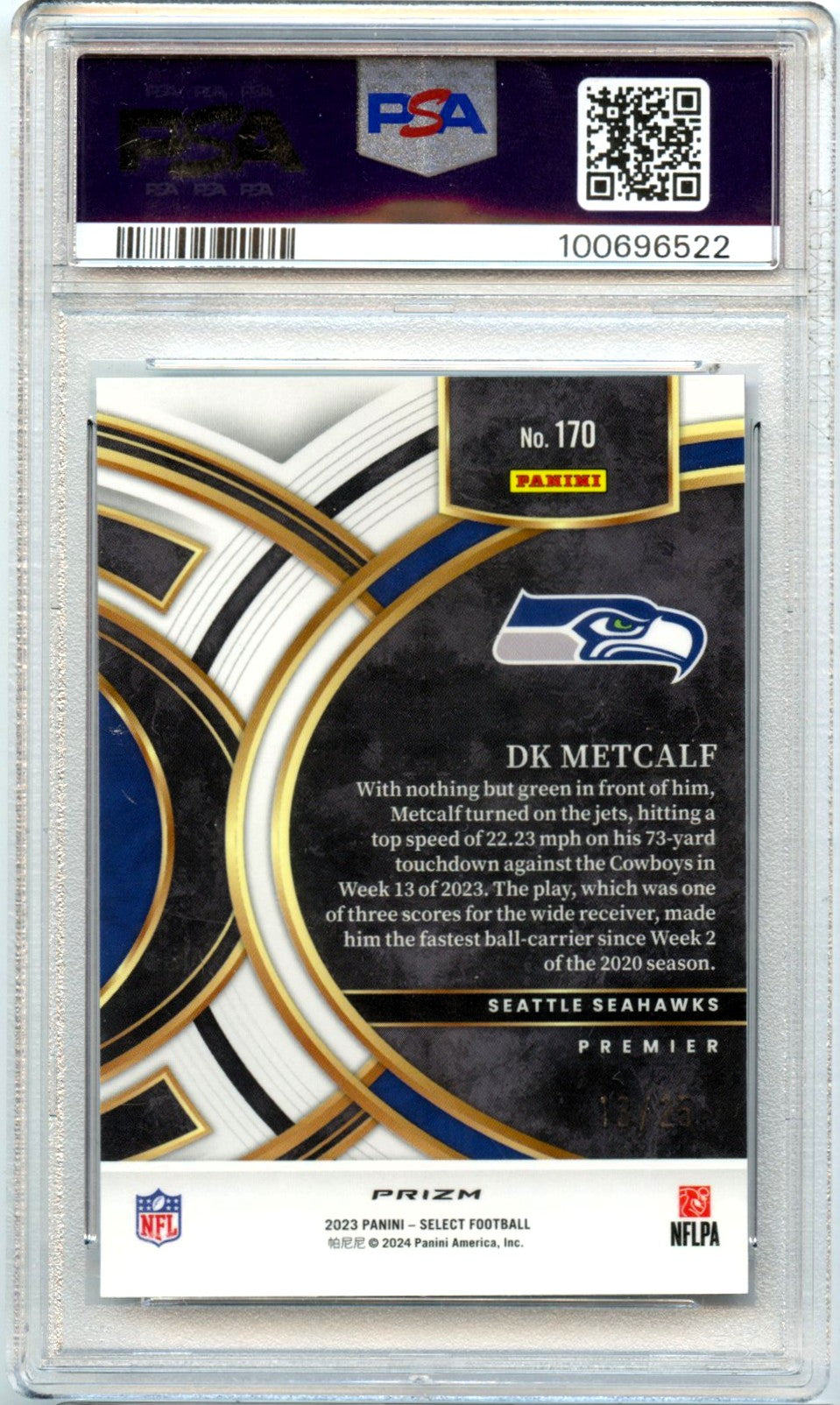 Dk Metcalf 2023 Panini Select Premier Level Tie Dye Prizm SP 13/25 PSA 10
