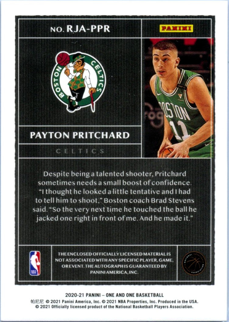 Payton Pritchard RC 2020-21 Panini One And One Rookie Jersey Auto SP 14/99