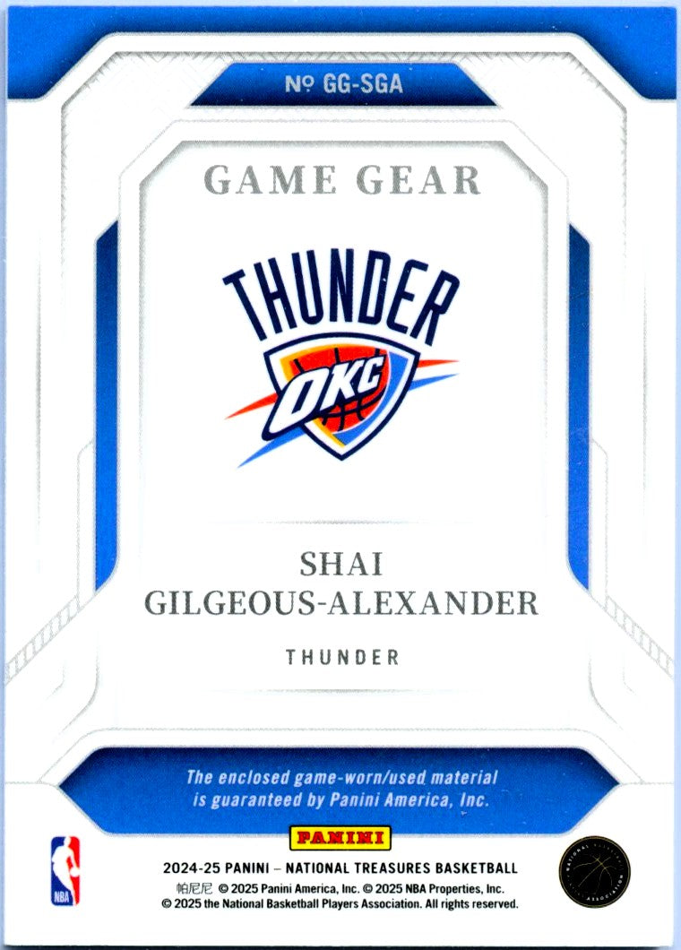 Shai Gilgeous-Alexander 2024-25 National Treasures Holo Gold Game Gear Game Used Patch SP 6/25-2