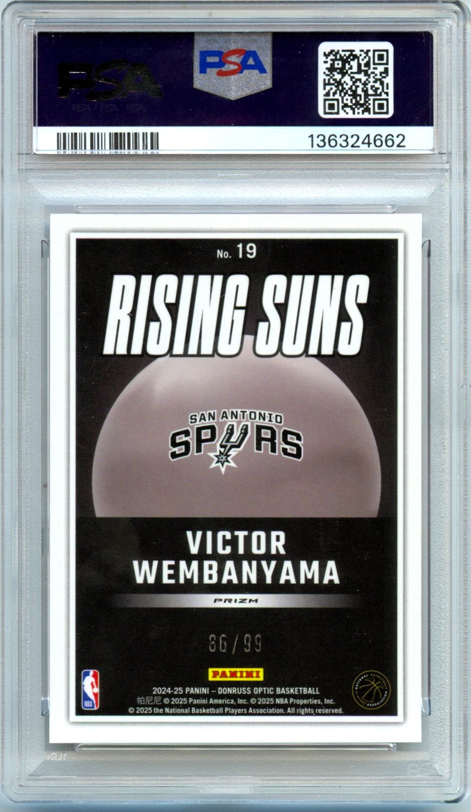 Victor Wembanyama 2024-25 Donruss Optic Red Gold International Rising Suns SP 86/99 PSA 9