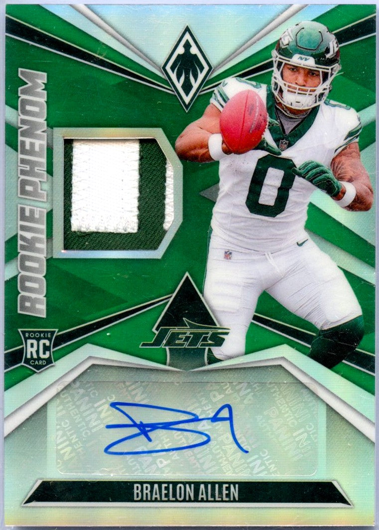 Braelon Allen 2024 Panini Phoenix Green Rookie Phenom Patch Auto SP 16/25-1