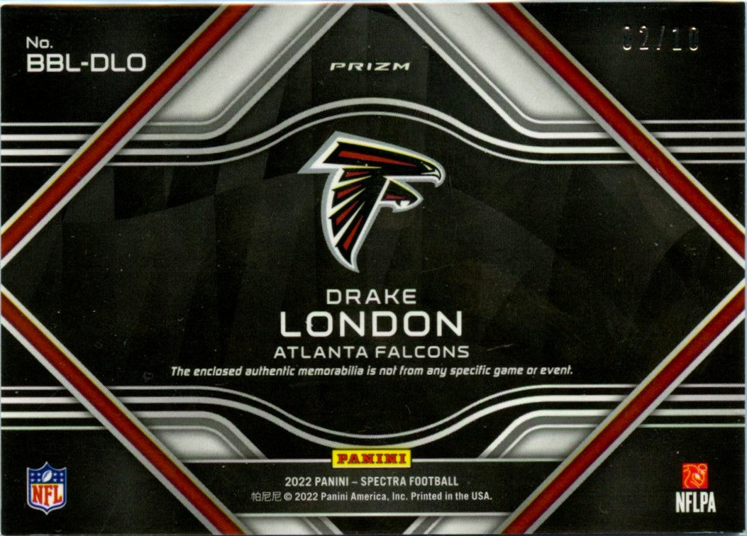 Drake London RC 2022 Panini Spectra Neon Orange Building Blocks Quad Rookie Patch SP 2/10-2