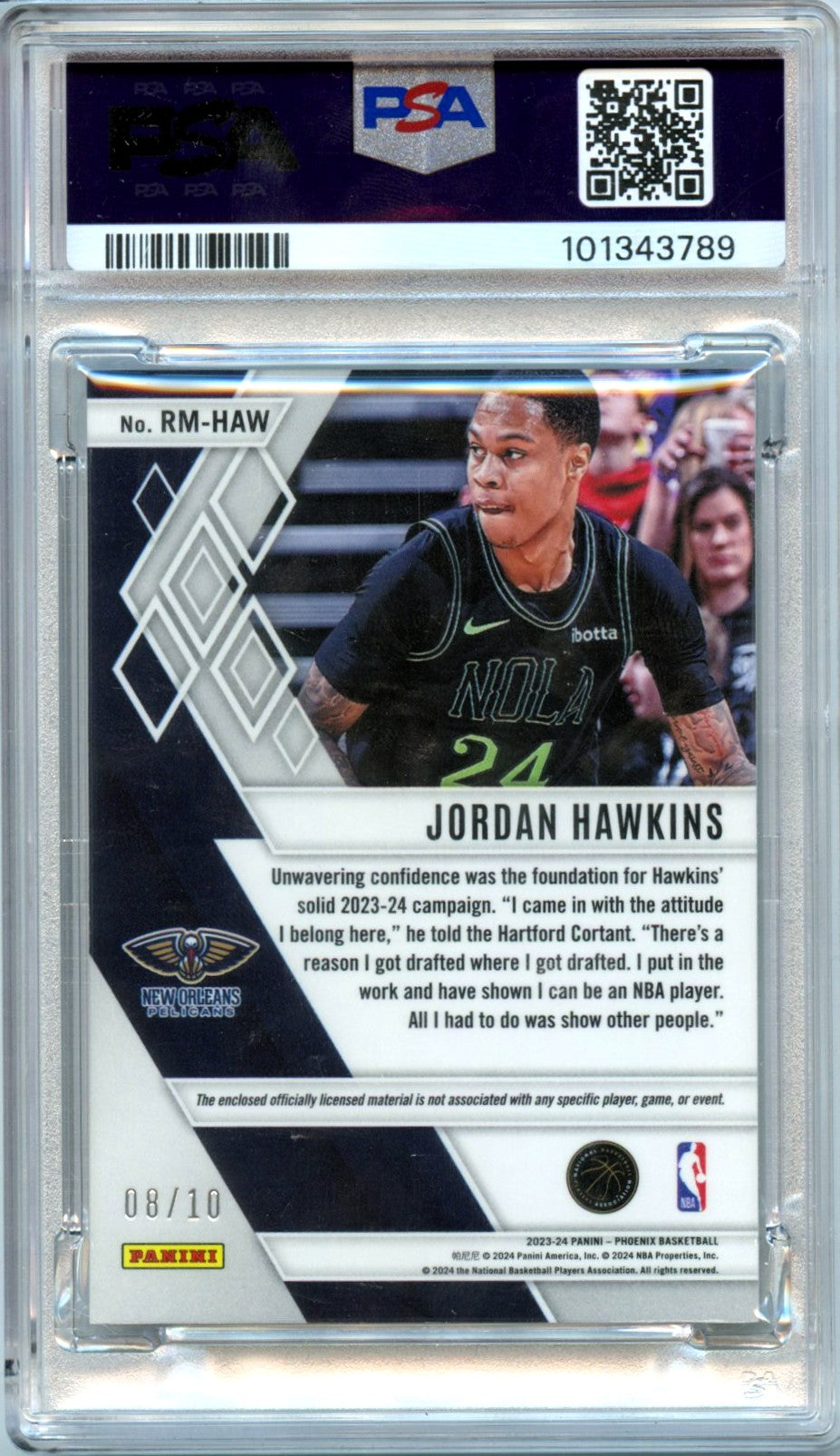Jordan Hawkins RC 2023-24 Panini Phoenix Gold Rookie Jersey Patch SP 8/10