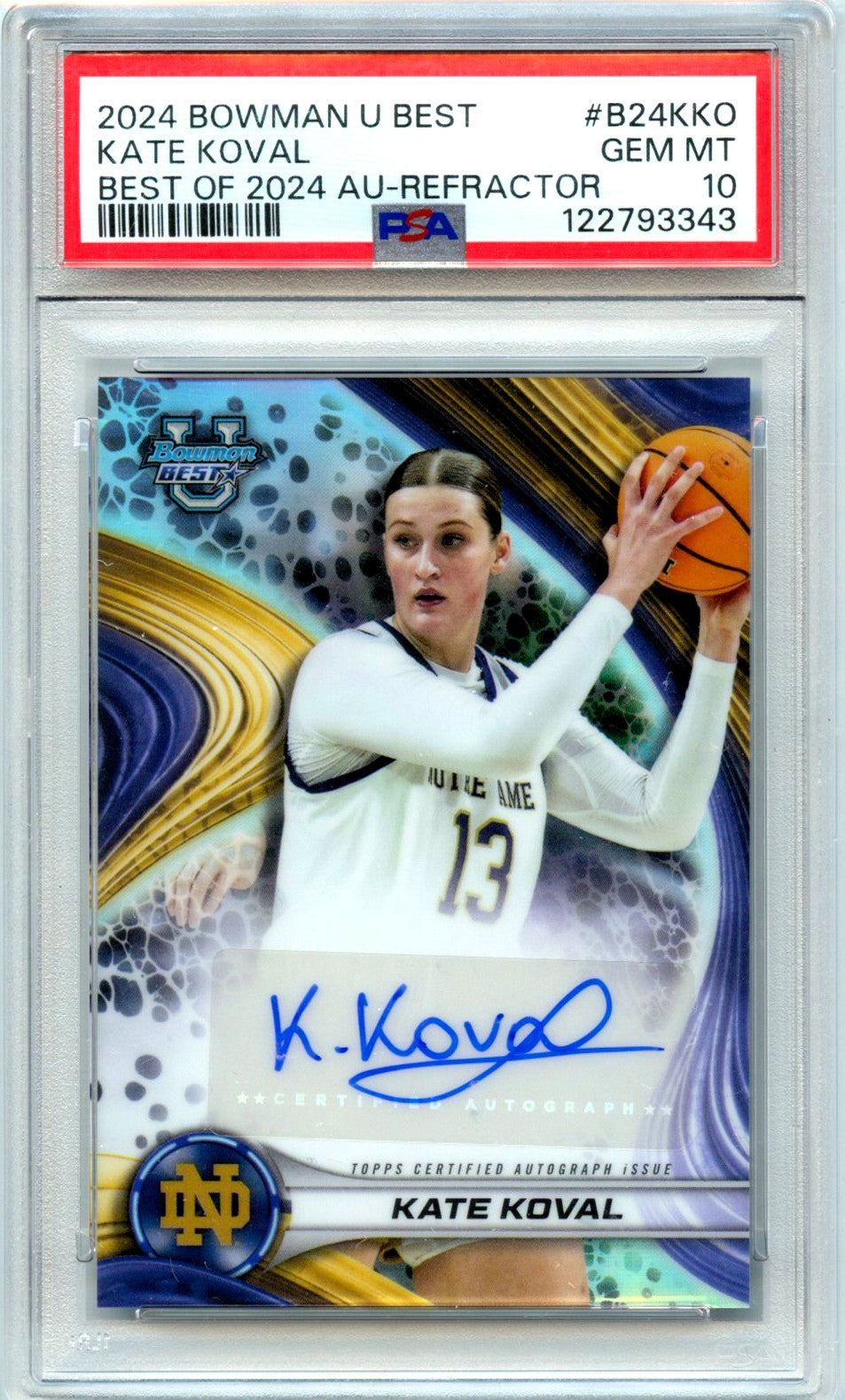 Kate Koval RC 2024 Bowman U Best Refractor Rookie Auto PSA 10-1