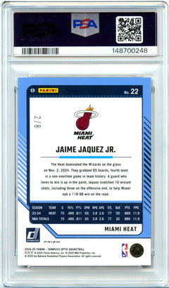 Jaime Jaquez Jr RC 2024-25 Donruss Optic Black Gold Choice SP 2/8 PSA 9-2