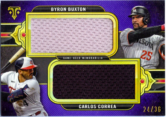 Product Byron Buxton Carlos Correa 2024 Topps Triple Threads Purple Dual Game Used Patch SP 24/36 Link