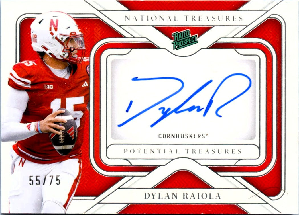 Dylan Raiola RC 2025 National Treasures Collegiate Rated Prospect Rookie Auto SP 55/75-1