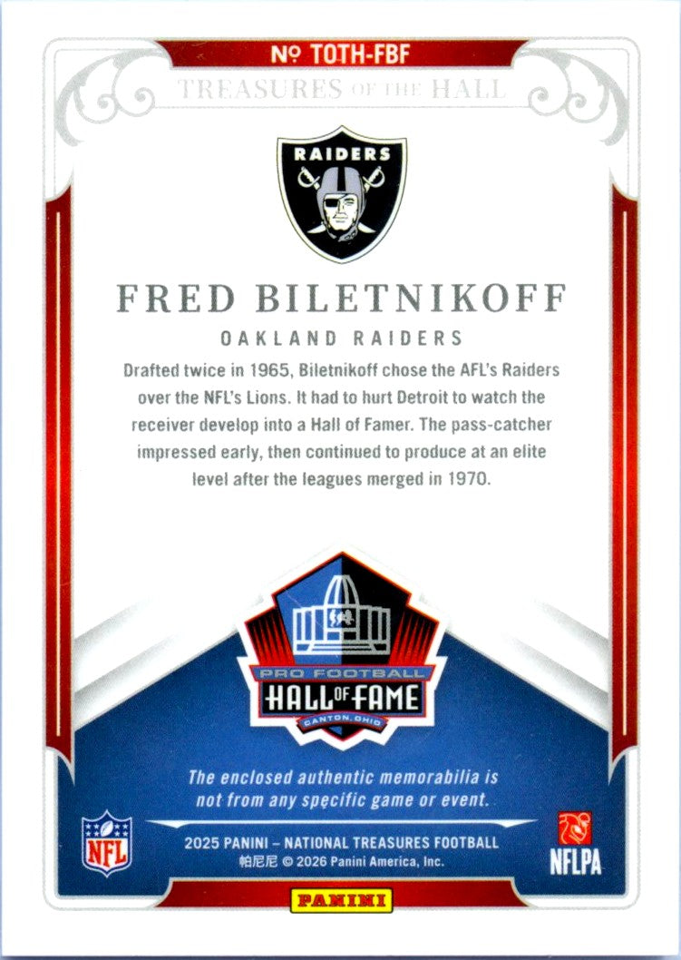 Fred Biletnikoff 2025 National Treasures Treasures Of The Hall Dual Patch SP 19/25-2
