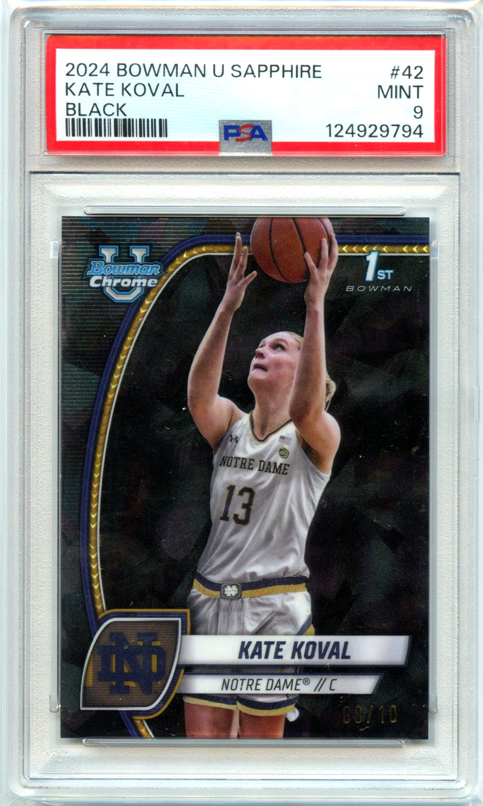 Kate Koval RC 2024 Bowman U Sapphire Black Rookie SP 8/10 PSA 9