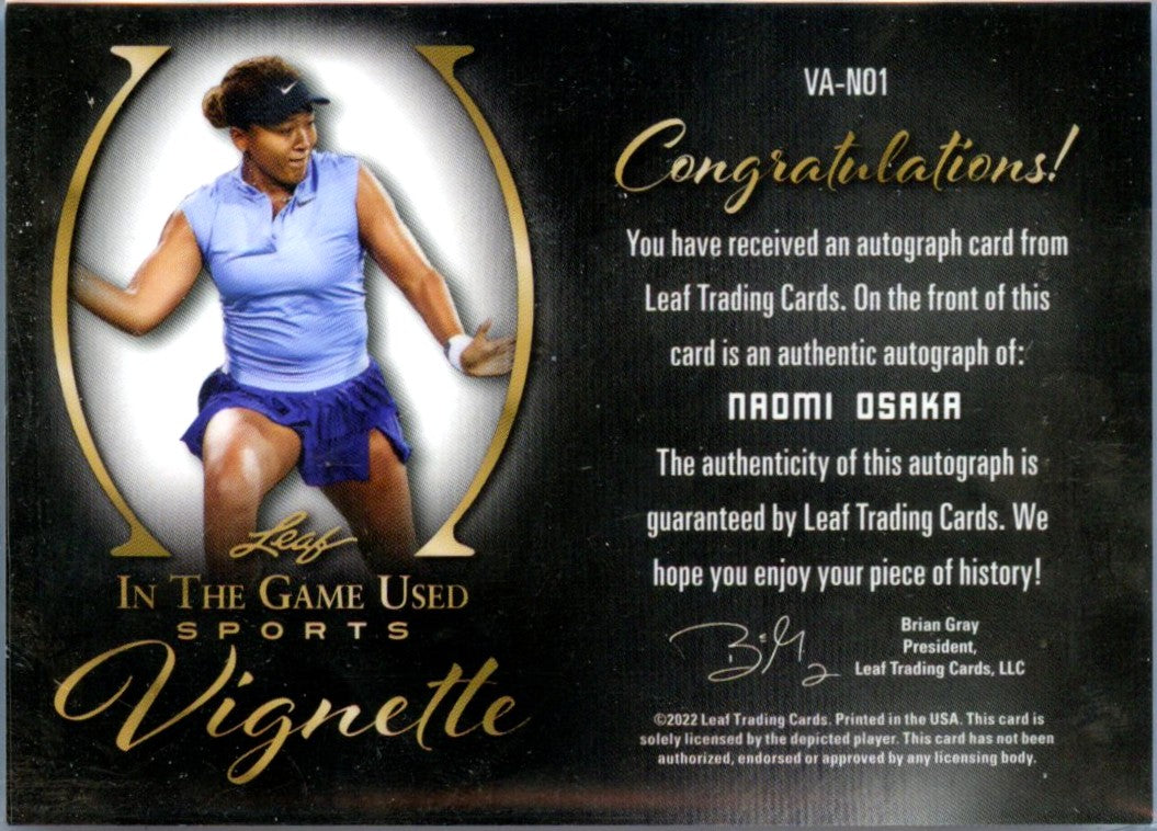 Naomi Osaka 2022 Leaf In The Game Used Black Vignette Auto SP 2/4