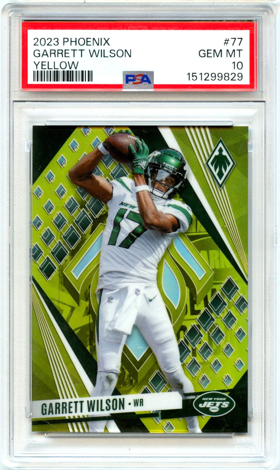 Garrett Wilson 2023 Panini Phoenix Yellow SP 3/50 PSA 10-1
